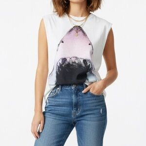 ZARA Trafaluc Sleeveless Shark Graphic Tee | White | Size S
